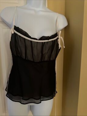 Laundry By Shelli Segal Black/Cream Sheer Camisole with Tie-Straps 100% silk